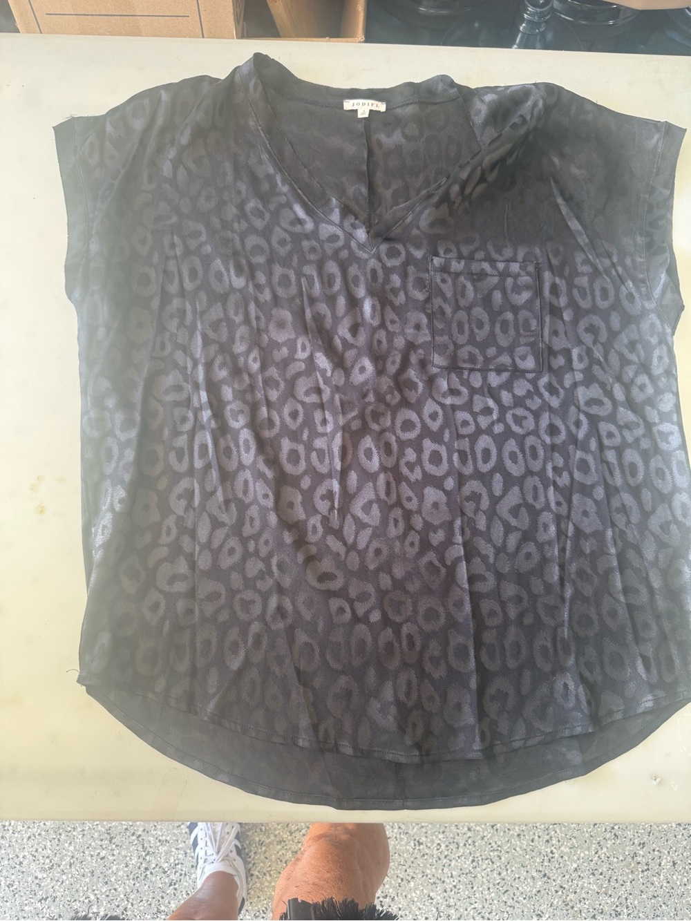 Jodifl Black Charcoal Animal-Print V-Neck Cap Sleeve Top